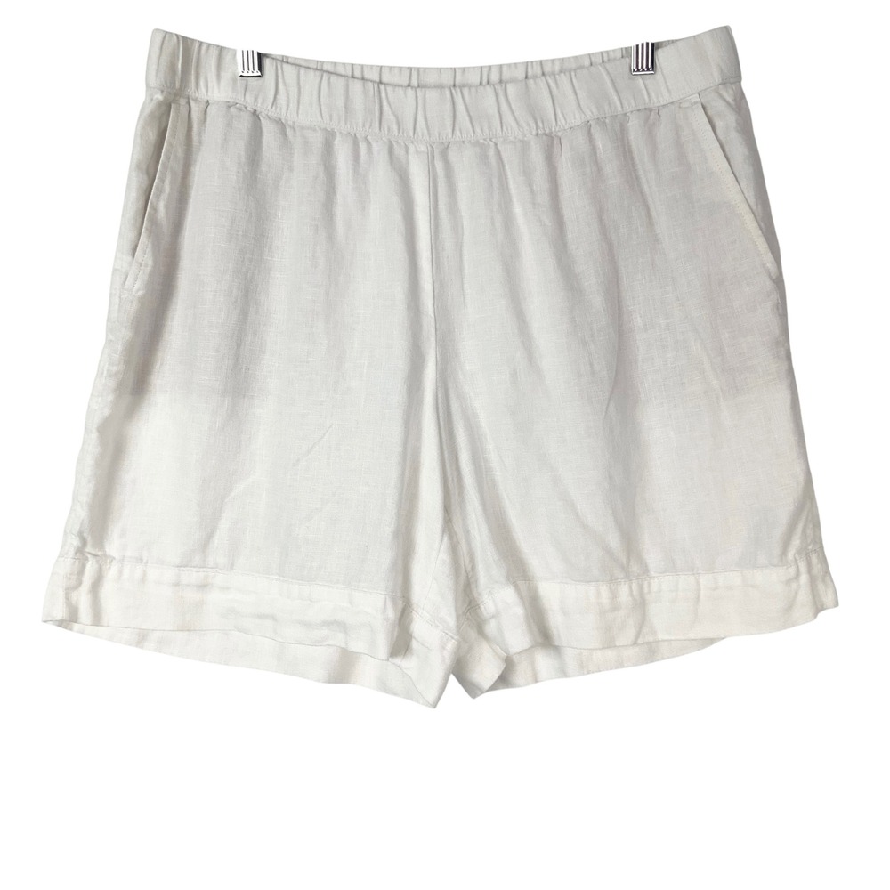 J. Jill Pure Jill White Linen Shorts M Pull-On Elastic Waist Pockets 6in Inseam